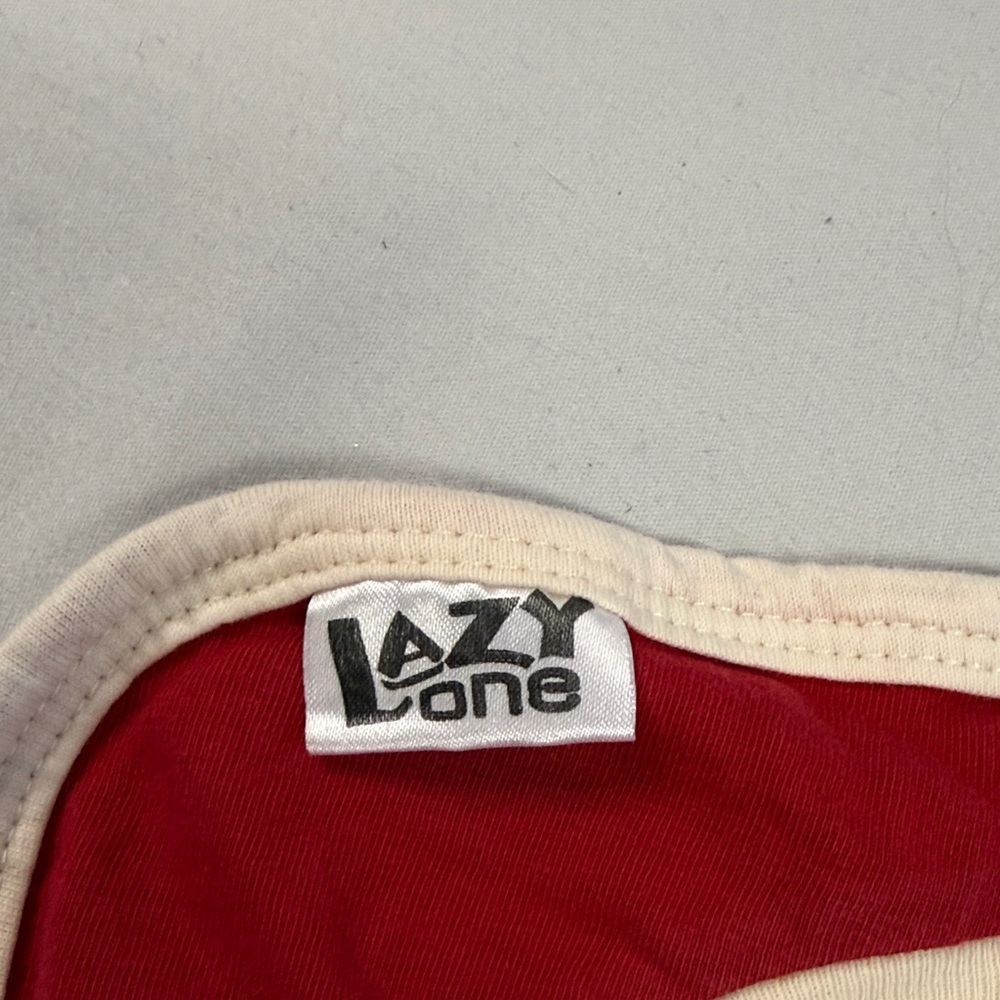 🐥 Lazy One - Red and Cream Baby Bib - Picture 2 of 2